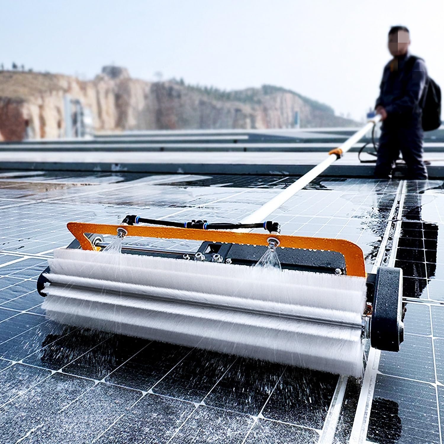 Electric Reach Solar Panel Cleaning Brush Kit, Telescopic Water Fed Pole, Pool Cleaning Brush for Window Outdoor Roof Cleaner Kit(7.5m/24.6ft)