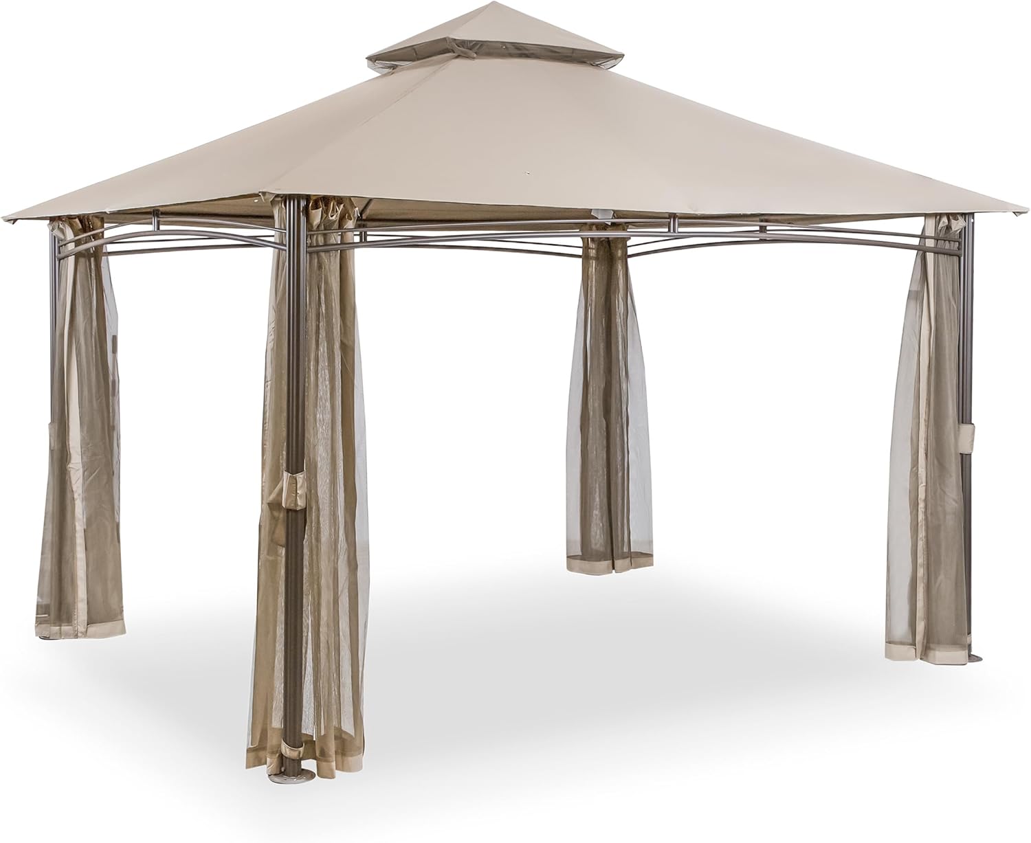 Greemotion Ritsy Traditional 10'x13' Soft Top Heavy Duty Garden House with Mesh Netting, Canopy Sun Shelter, Gazebo for Backyard, Patio, Deck, Lawn, Brown