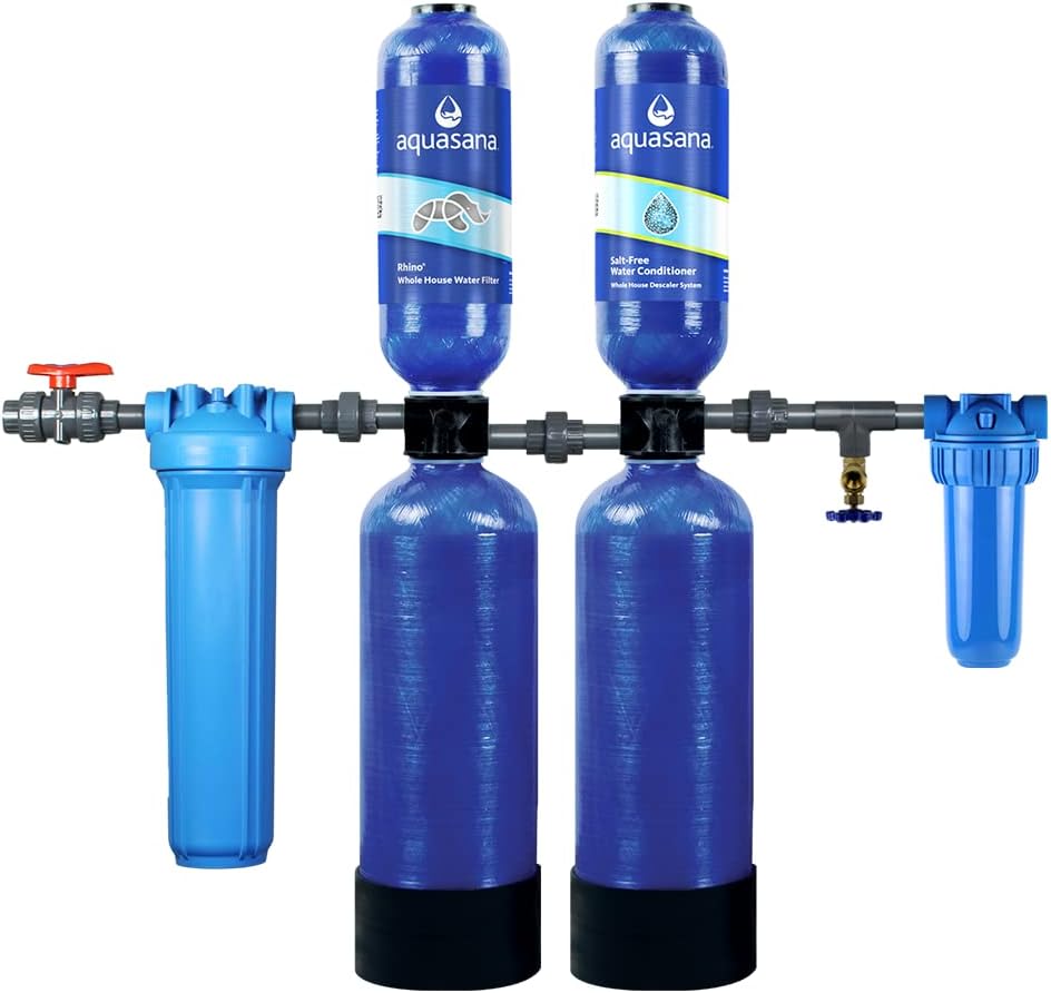 Aquasana Whole House Water Filter System - Salt-Free Descaler - Home Water Filtration - Low Maintenance Sediment Pre-Filter - Rhino Chlorine - WH-1000-CS-LM