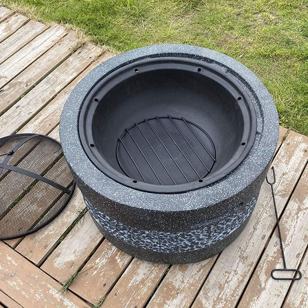 Small firepit, Fire Pit with BBQ Grill Shelf, Firepit Garden Patio Heater/BBQ/Ice Pit Fashionable and Artistic Magnesium Oxide Base Used for Outdoor Garden Barbecue