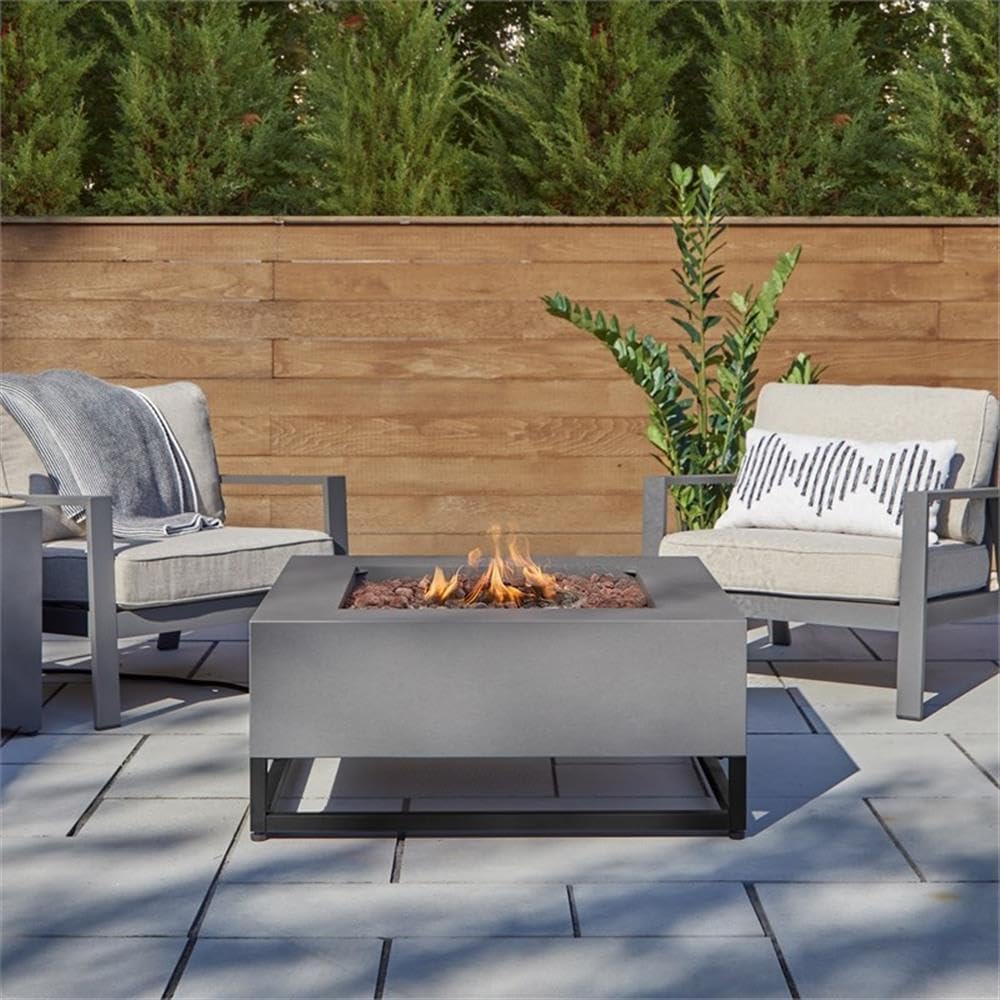 Real Flame Blake Square Propane Fire Table in Weathered Slate with Natural Gas Conversion Kit
