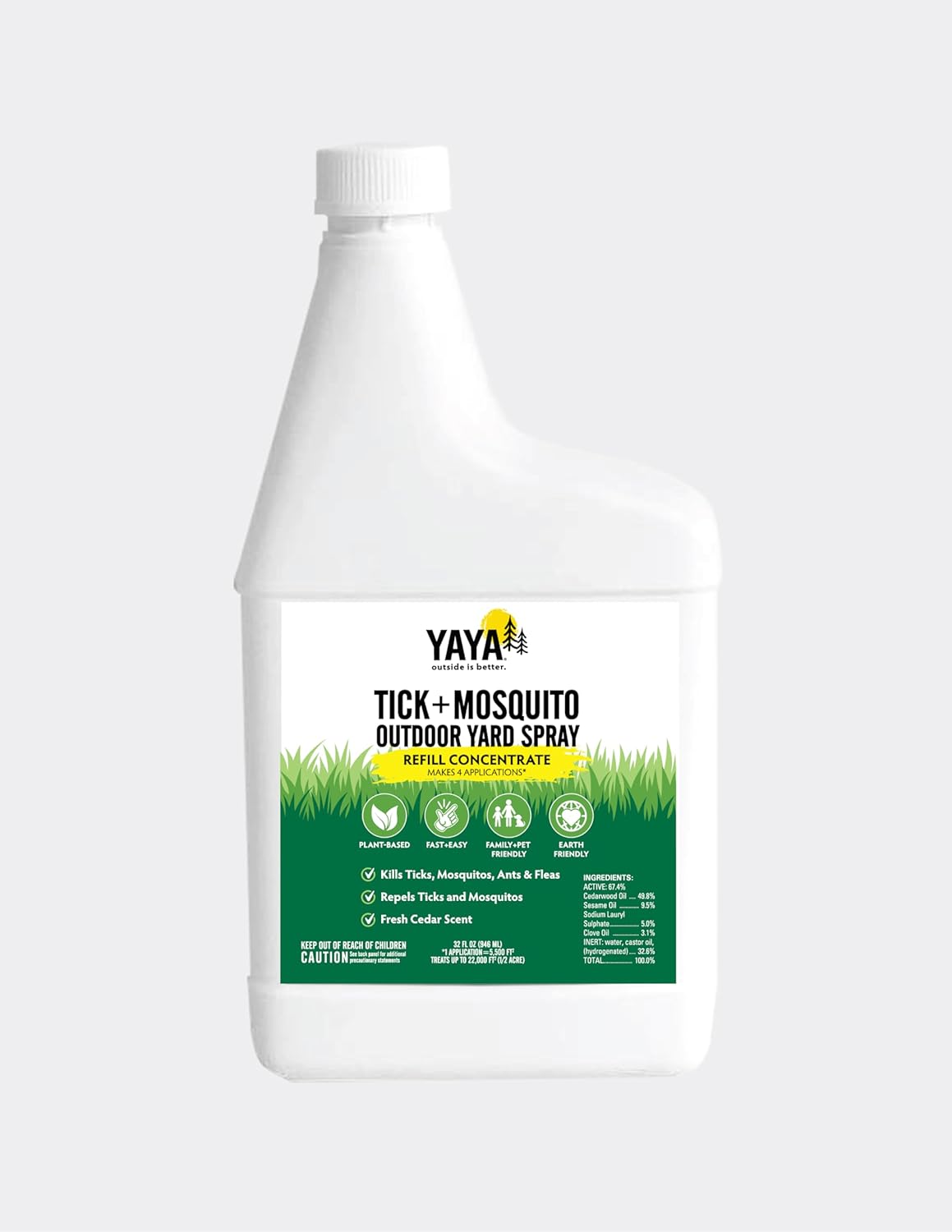 Tick + Mosquito Outdoor Yard Spray Refill Concentrate – Plant-Derived, Made with Essential Oils, Easy Do-It-Yourself Treatment, Safe to Use Around Kids, Pets and Plants – 32 oz
