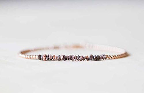 JEWELZ rough diamond bracelet with rose gold filledfilled fill or sterling silver, delicate red brown diamond beaded bracelet 2.5mm 7 inches