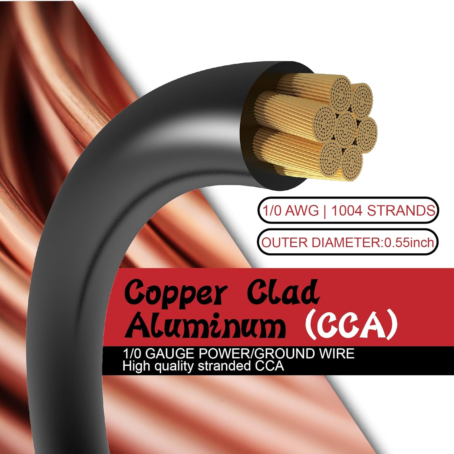 1/0 Gauge Wire Copper Clad Aluminum CCA-Car Amplifier Power & Ground Cable,Primary Automotive Wire,Battery Cable for Car Audio Speaker,Solar, Auto, Marine & RV Trailer(20ft Black+20ft Red)