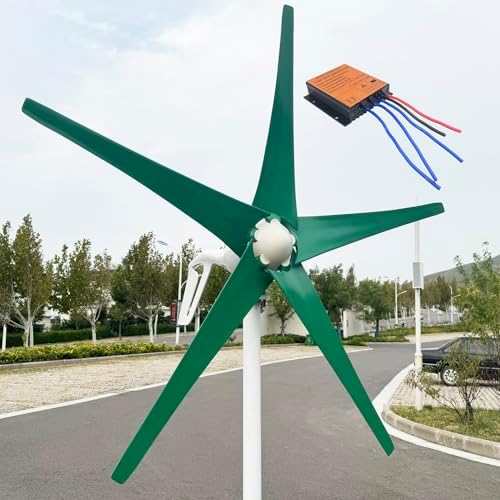1200W Wind Turbine Generator Kit - 12V/24V/48V with MPPT Controller & 5 Green Blades, Automatic Wind Direction Adjustment, Ideal for Home & Street Lighting