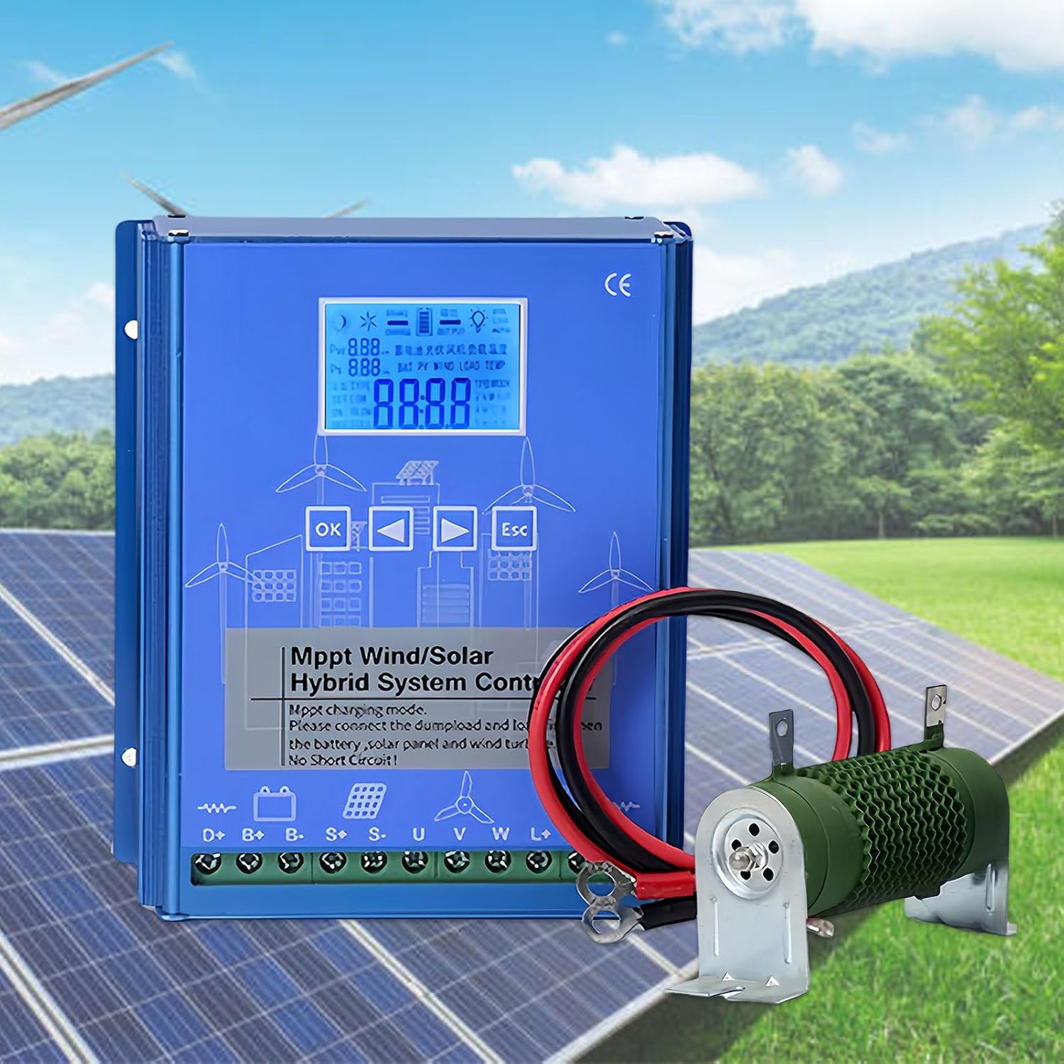 10000w/12000w/13000w Wind Solar Hybrid Charge Controller, 12v/24v/48v Mppt Charge Boost Controller for Wind Turbines with LCD Screen, Solar Charge Controller Mppt 24V-13000W