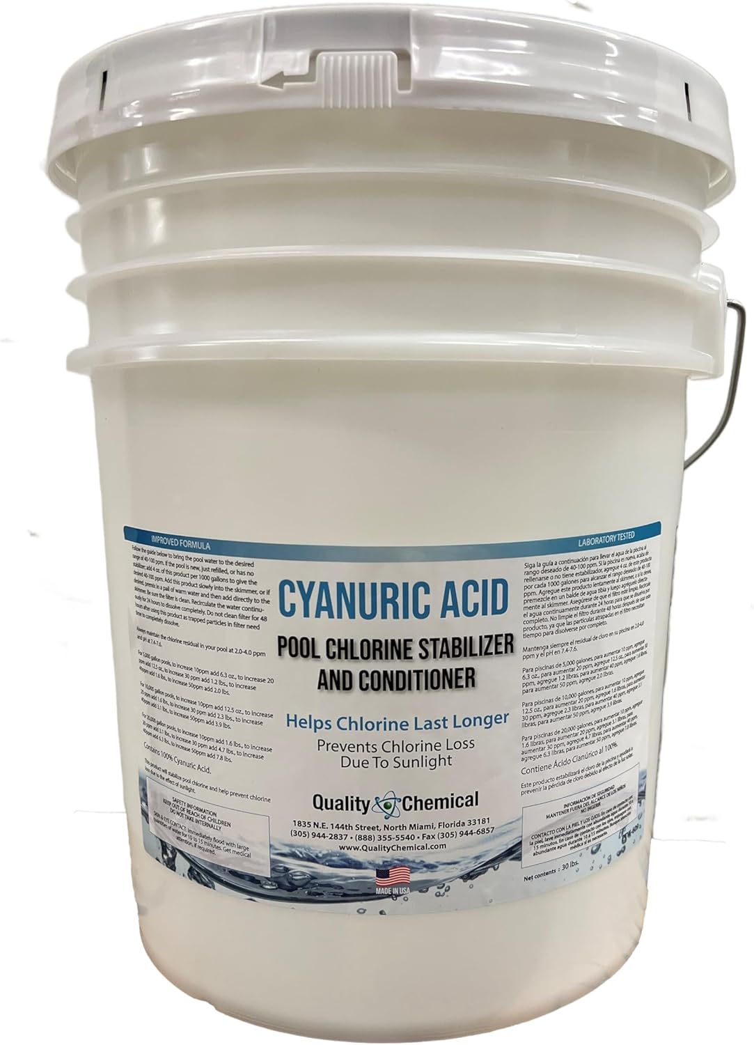 Quality Chemical Blue Pool Stabilizer - 100% Cyanuric Acid (CYA) - 30 lb. Pail for Swimming Pool Shock & Pool Shock Beads
