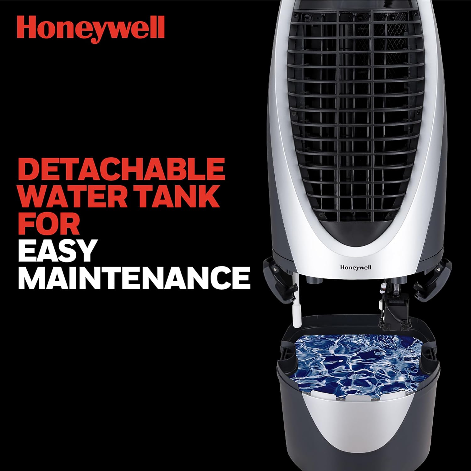 Honeywell 300 CFM Indoor Portable Evaporative Cooler, Fan & Humidifier with Detachable Tank, Carbon Dust Filter & Remote Control, Silver/Gray