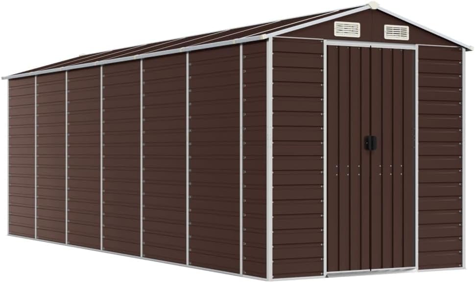 vidaXL Garden Shed/Garden Tool Storage/Galvanized Steel/Brown/Outdoor Storage/75.2x218.5x78 in.