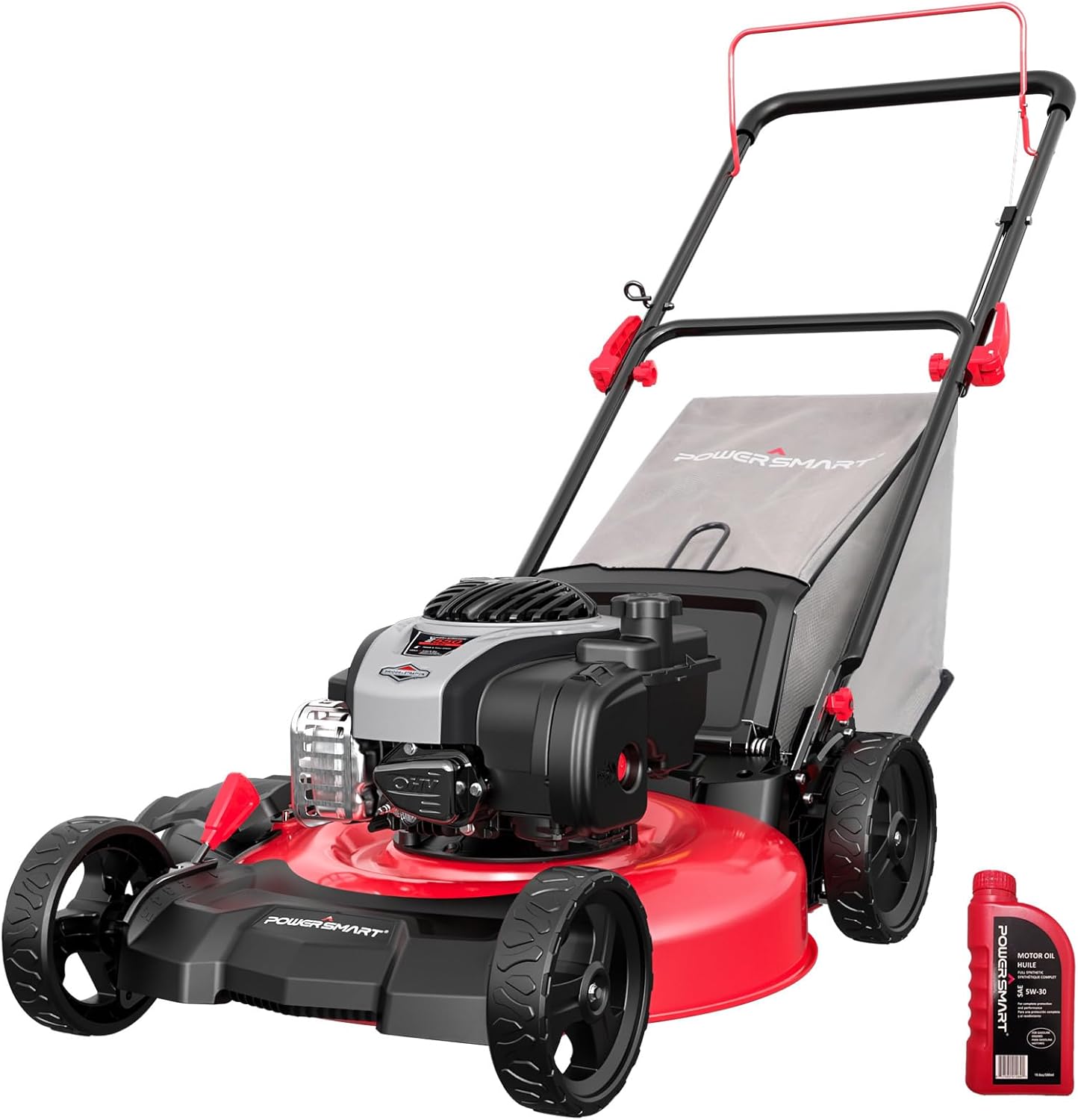 PowerSmart 21-Inch 3-in-1 Gas Push Lawn Mower - 140cc 4-Stroke OHV Engine, 6 Height Adjustments, 1.4 Bushel Grass Catcher