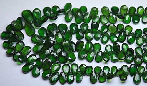 13 inch natural beads strand of 7-8mm faceted pear chrome diopside gemstone beads for DIY jewelry - necklace, bracelet, earring, ring.