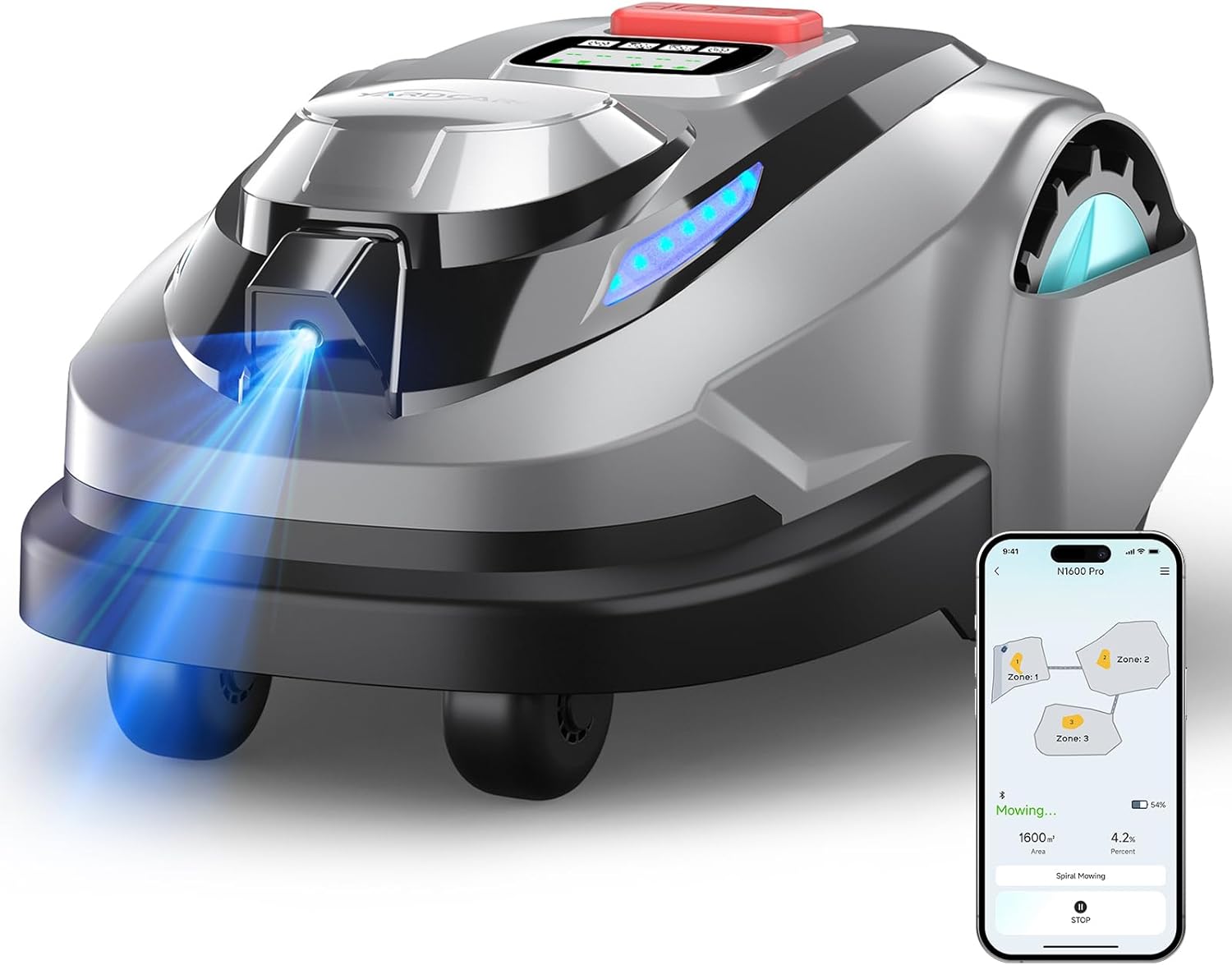 N1600 PRO Wireless Robot Lawn Mower, RTK+Vision Navigation, 0.4 Acre Coverage, APP Smart Control, Multi-Zone Mowing, Ordered Cutting Path, Smart Robot Lawn Mower for Yards