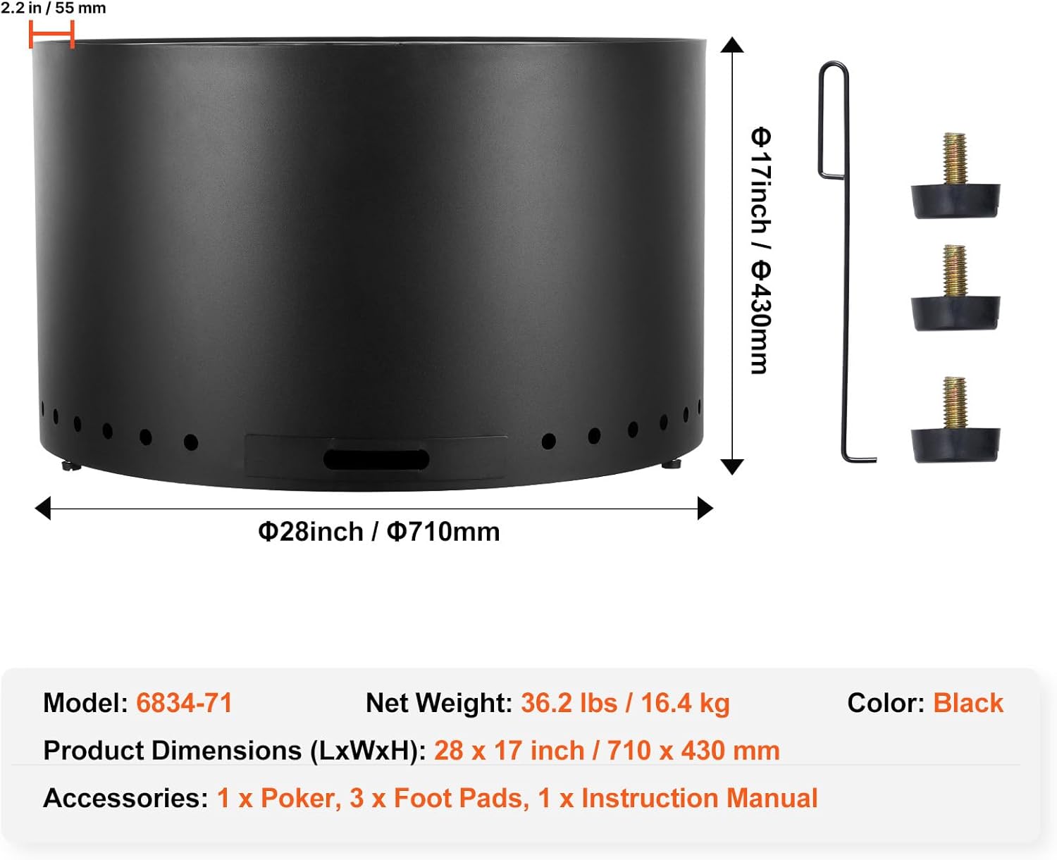 Happybuy Smokeless Fire Pit, 18