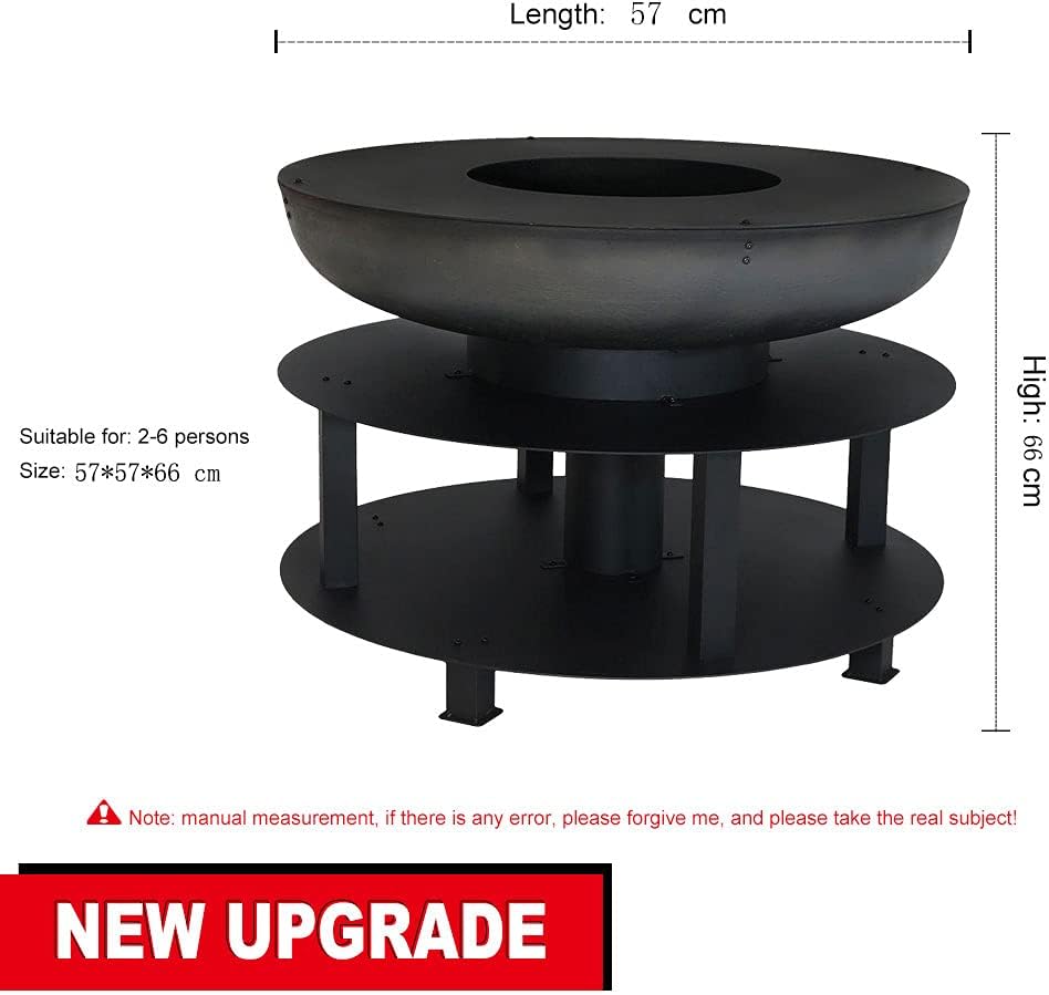 Round Wood Burning Patio Firebowl,Wood Burning Fire Pit,Large Outdoor Fire Pit,Portable Fire Pit,Table Brazier Garden,Backyard Fire Pit,Wooden Tray with Storage