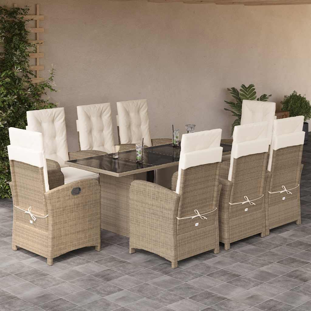 Garden Dining Set, Beige PE Rattan 8-Seater, Adjustable Footrests, Outdoor Table and Chairs, Patio Furniture Set for Garden, Terrace