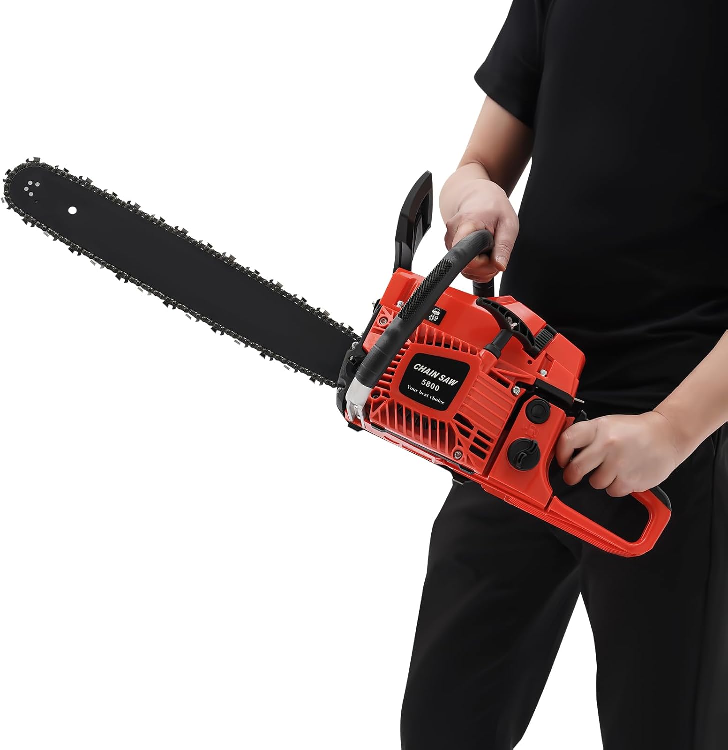 58CC Gasoline Chainsaw 20 Inch 2 Stroke Handheld Chainsaw Gasoline Powered, Cordless Petrol Chain Saw, Outdoor Chainsaws for Wood Cutting, Forest Felling, Single Cylinder, Air-cooled