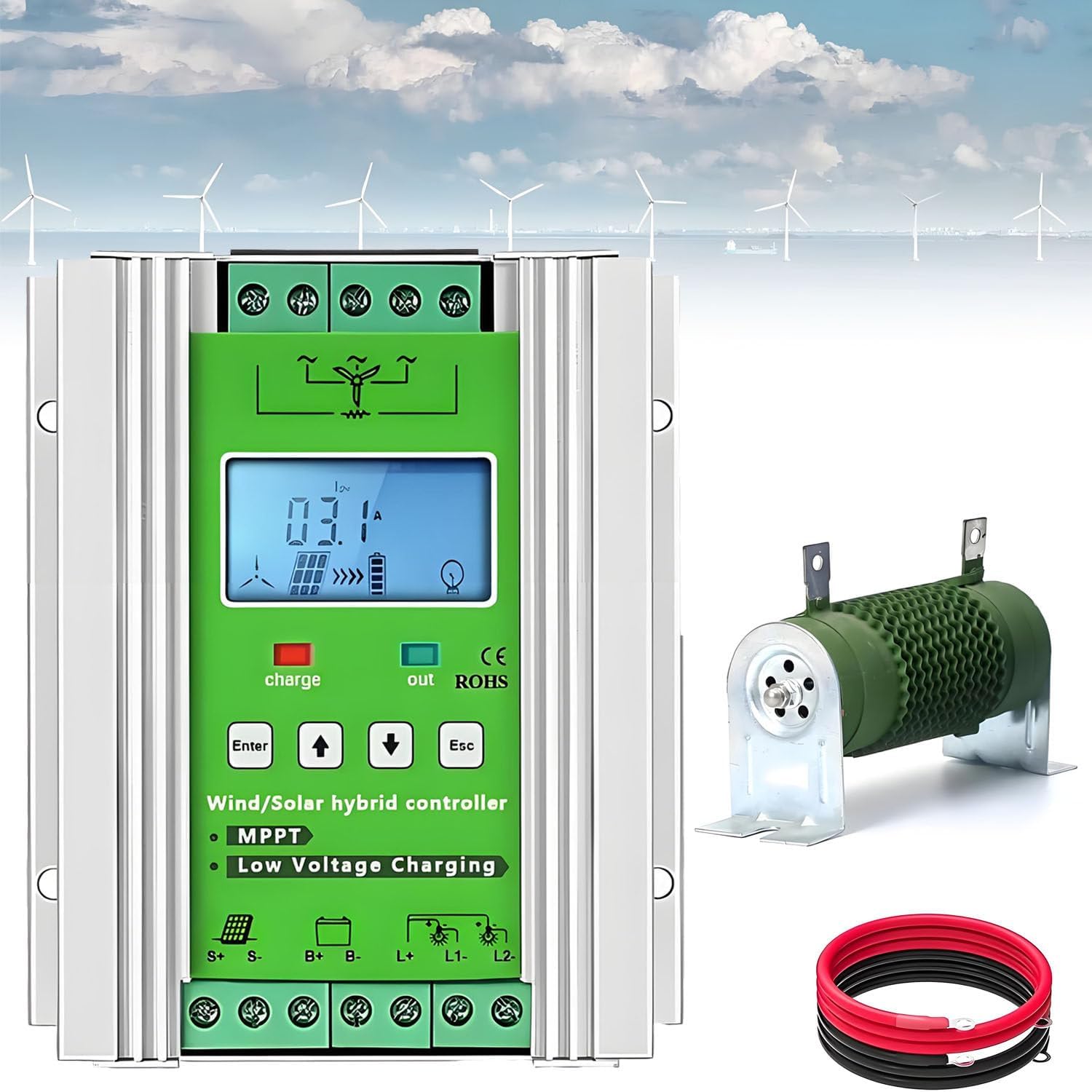 16000W Wind Solar Hybrid Charge Controller,MPPT Wind Solar Hybrid Boost Controller,with Dump Load,with LCD Display,for Wind turbines and Solar Panels, Homes, Ships and Street Lights 24V