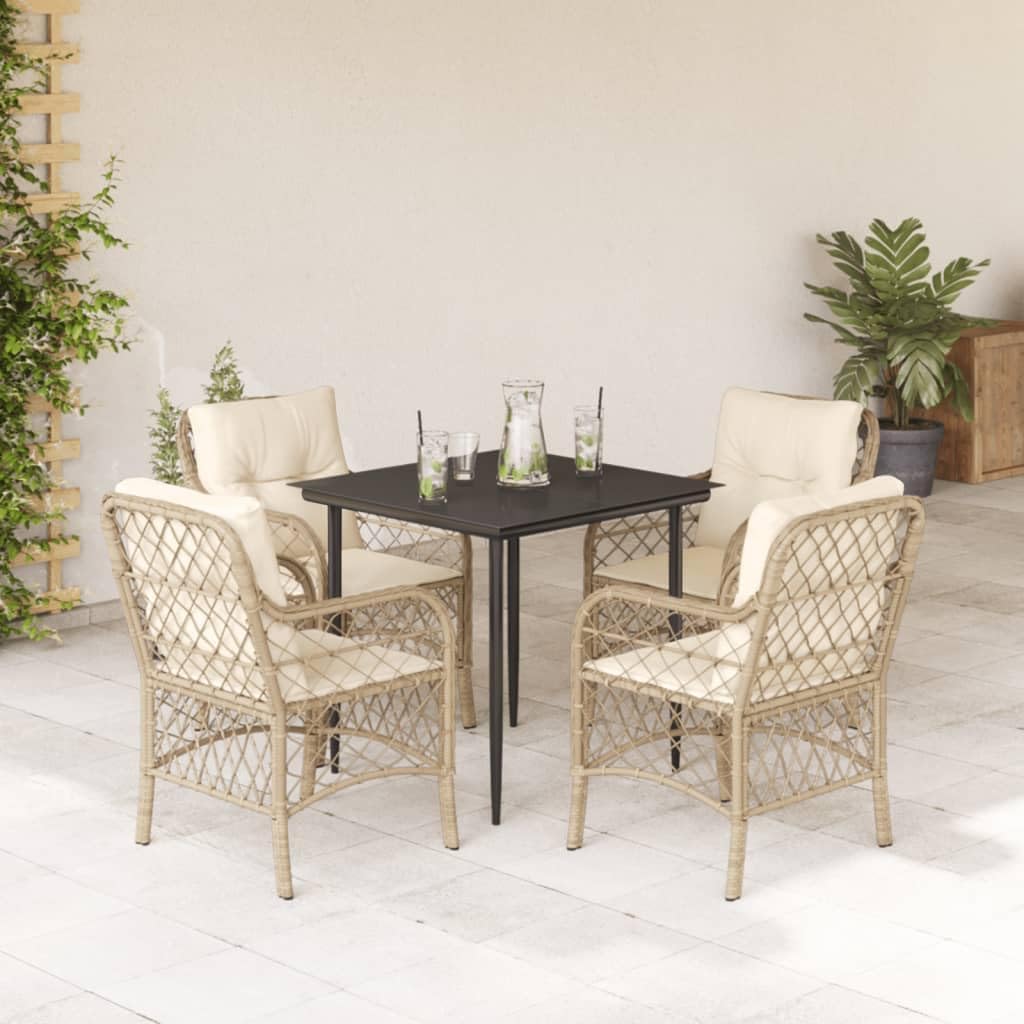 Furniture Sets 5 Piece Patio Dining Set with Cushions Beige Poly Rattan,Stylish 5Piece Outdoor Dining Set with Comfortable Cushions for Patio and Garden Garden Conversation Sets