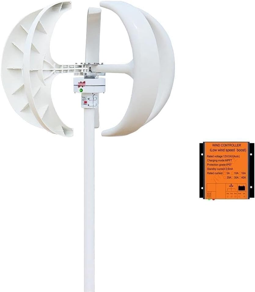 Wind Turbine, Low Speed 2M/S 12V 24V AC 400W Vertical Wind Turbine Generator Home Windmill Kit MPPT Controller for BOAD Light Battery(White,24V)