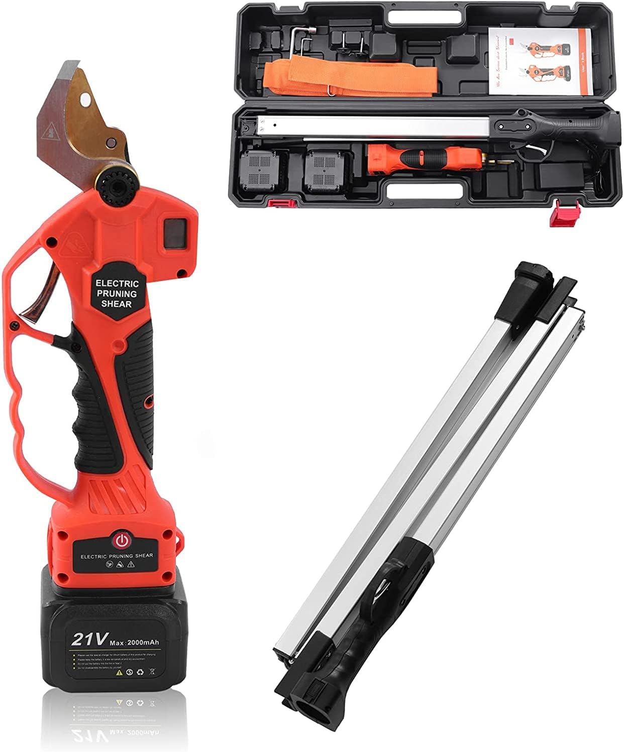 Electric Pruner Cordless Electric Pruning Shears, Rechargeable Professional Electric Pruner Branch Cutter with High Reach Extension Pole and Display Screen for Tree Branch, Garden