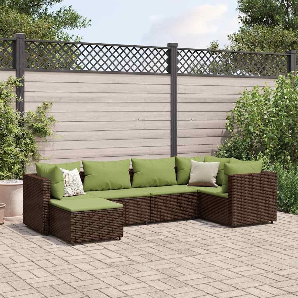 6 Piece Patio Lounge Set with Cushions Brown Poly Rattan Garden Furniture