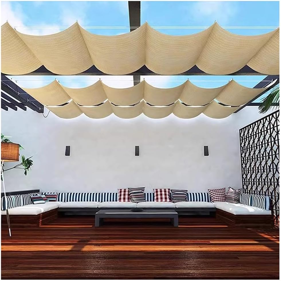 GZHERVICES Wave Retractable Sun Shade Canopy - Adjustable UV Protection Cover for Pergola, Patio, Gazebo - Durable Polyester Fabric, Waterproof & Breathable - Installation Accessories(1x11m)