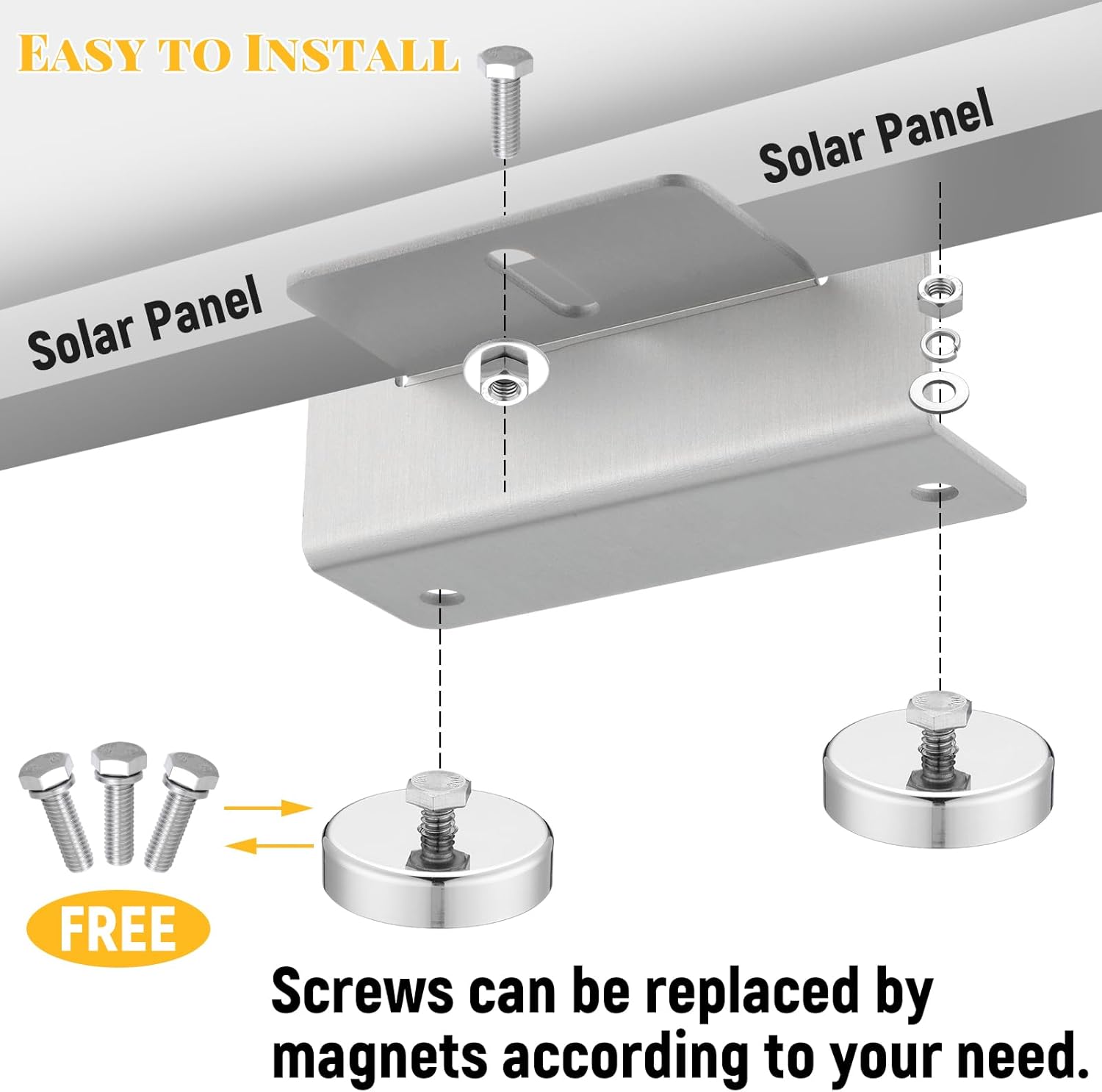 8 Pack 1200 Lbs No Drill Magnetic Solar Panel Mount Bracket Solar Panel Mounting Z Brackets for Sheds, Roofs, Walls, Boats, Trucks, Trailers Lightweight Aluminum Corrosion-Free (Silver)