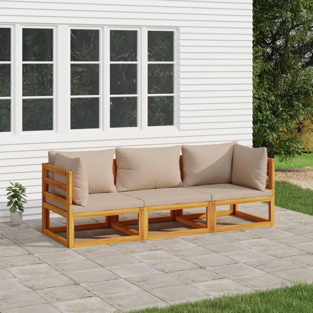 3 Piece Patio Lounge Set with Taupe Cushions Solid Wood,Elegant Acacia Wood Patio Lounge Set with Comfortable Cushions Modular Design for Outdoor Use Furniture Sets for Patio, Lawn & Garden