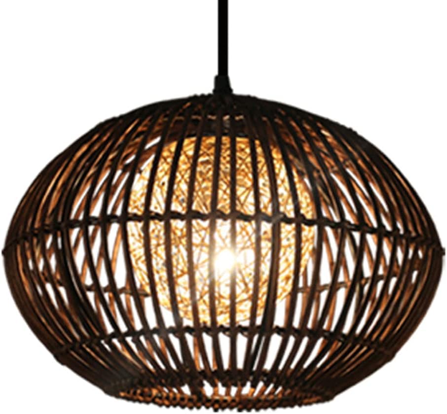 RCIDOS Brown Antique Rattan Pendant Light Double Layer Vintage Hanging Lighting Pastoral Style Domed Suspension Lamp Handmade Weave Cane Chandeliers Lights for Rustic Corridor Kitchen Island Dining