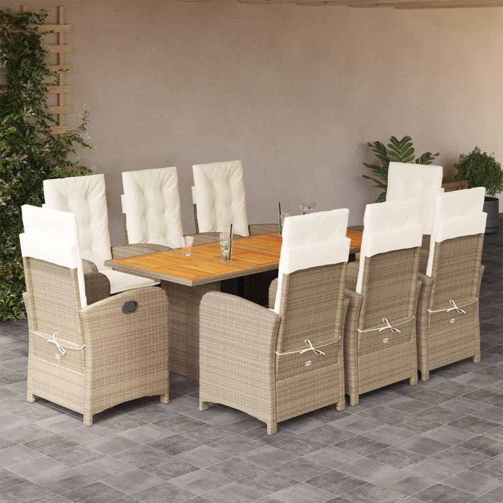 Furniture Sets 9 Piece Patio Dining Set with Cushions Beige Poly Rattan,Versatile Outdoor Dining Set with Foldable Chairs and Acacia Wood Table Garden Conversation Sets
