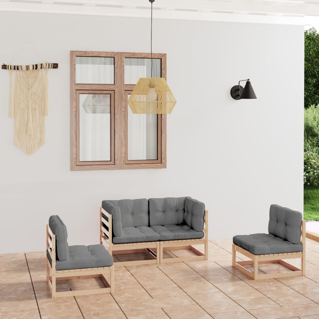 4 Piece Patio Lounge Set with Cushions Solid Wood Pine,Pinewood Patio Lounge Set with Cushions for Relaxation and Customization Patio Furniture Sets, Outdoor Furniture Sets