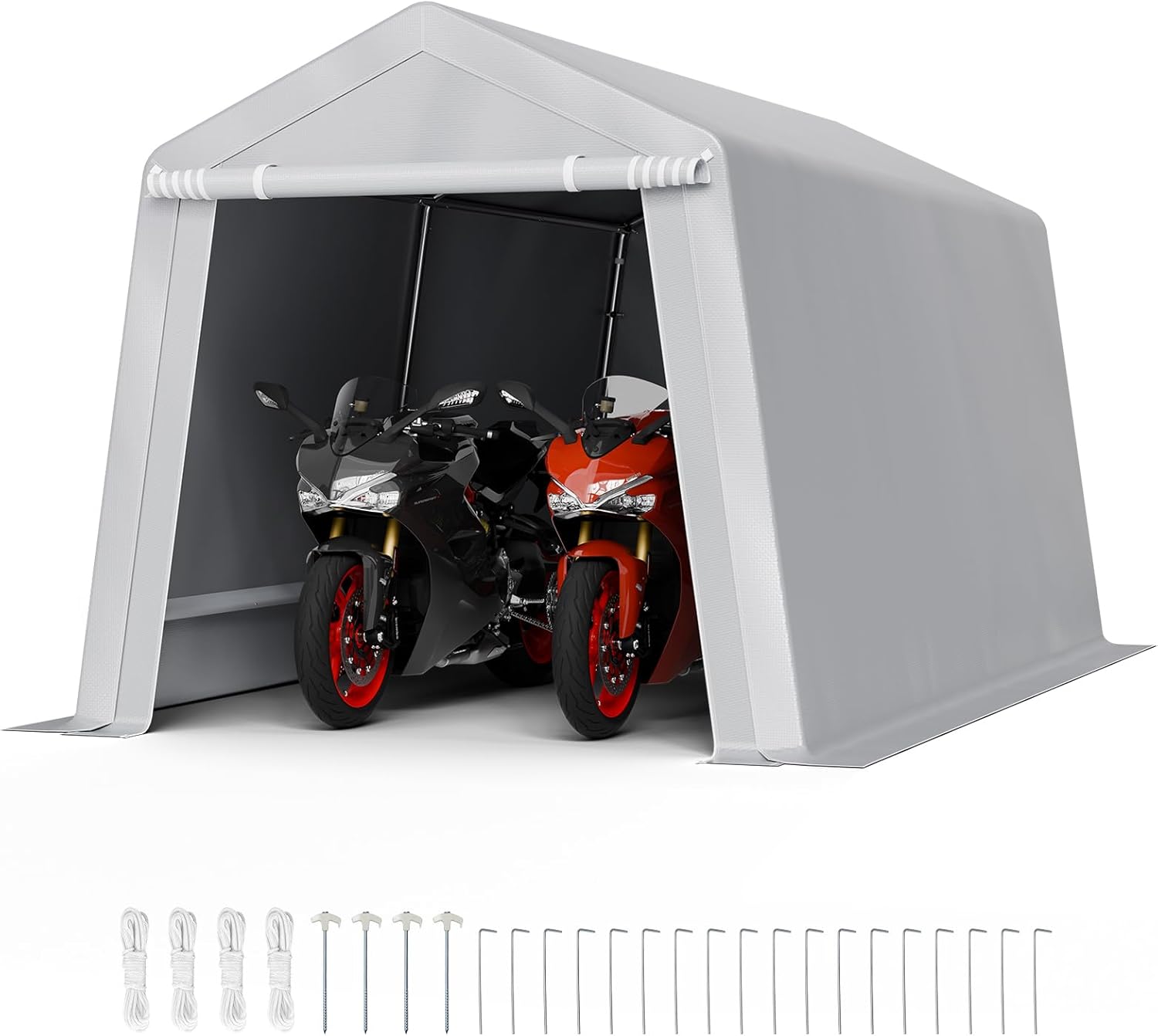 VEVOR Portable Shed Outdoor Storage Shelter, 8x14 ft Waterproof Heavy Duty Instant Storage Tent Tarp Sheds with Roll-up Zipper Door and Ventilated Windows for Motorcycle, Bike, Garden Tools