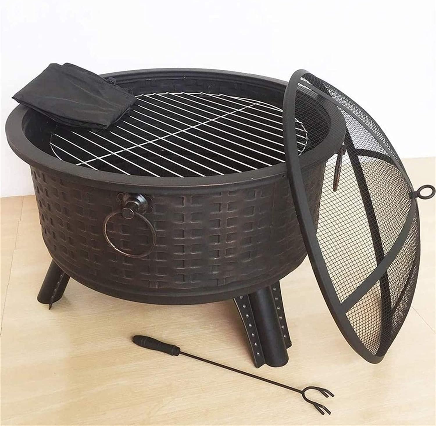 Outdoor Fire Pit, Wood Burning Fire Pit with Spark Screen, Steel Fire Pit, Fire Pits for Outside, Bonfire, Party, BBQ, Patio & Garden