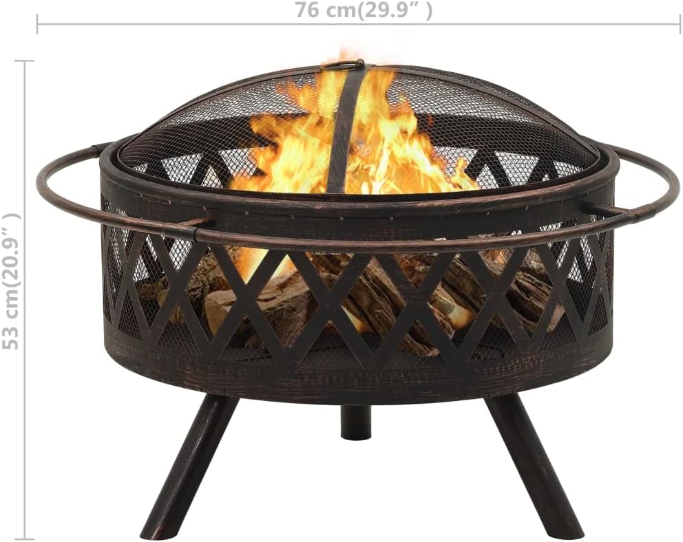 SKM Rustic Fire Pit with Poker 76 cm XXL Steel