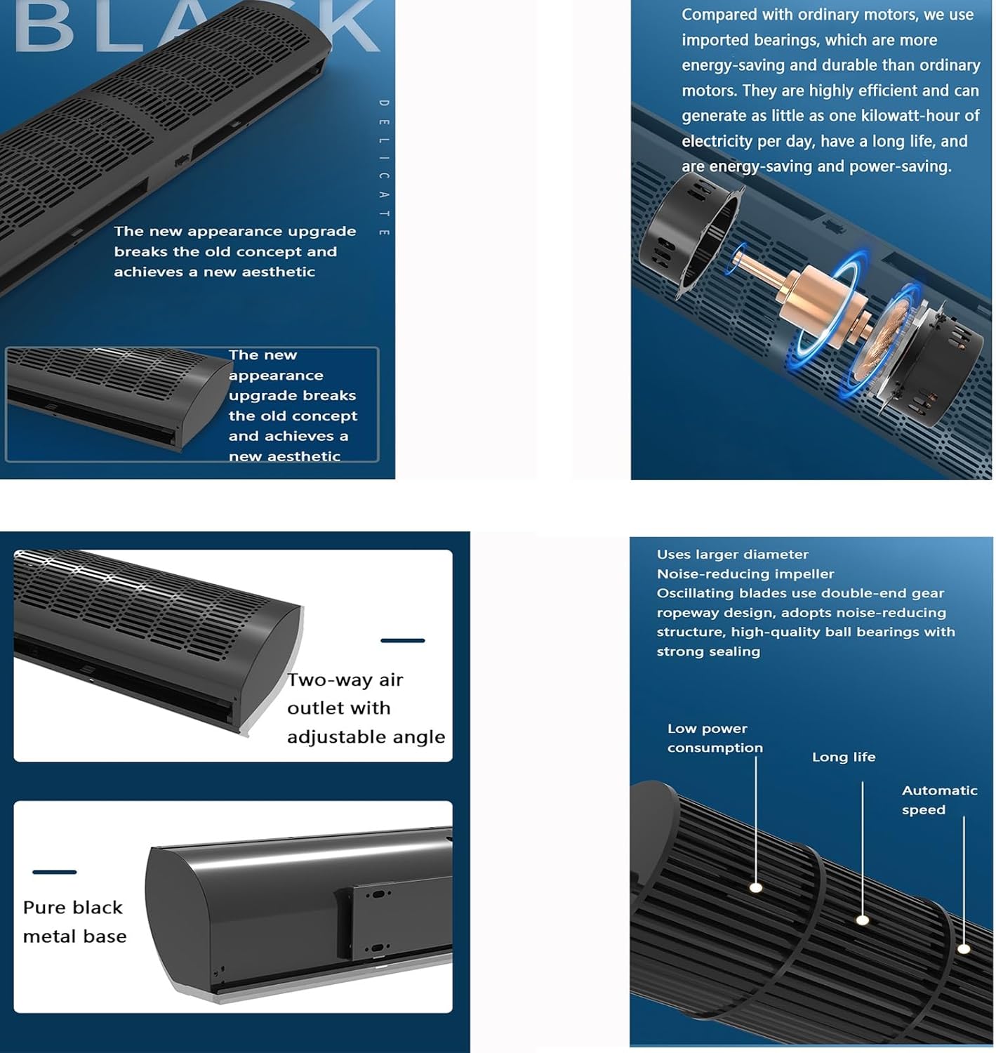 23-inch, 35-inch, 39-inch Black Commercial Thin Door Air Curtain Machine, High-Efficiency Energy-Saving Natural Wind(150cm(59inch))