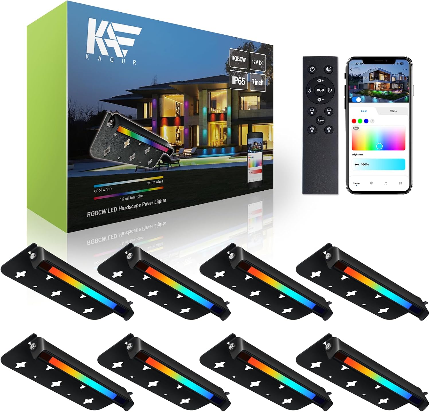 8 Pack 7 Inch 5W Retaining Wall Lights Outdoor, RGBCW LED Hardscape Lighting Color Changing, Low Voltage Landscape Lights 12V AC/DC, IP65 Waterproof Paver Lights Smart APP & Remote Control, FCC Listed