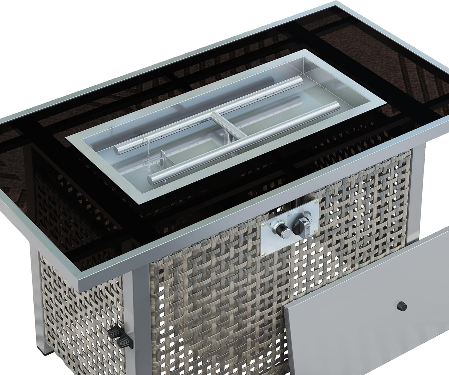 43 Inches Rectangular Propane Fire Pit Table, 60,000 Btu Grey Design with Glass Wind Guard for Patio, Deck, Backyard – Classic