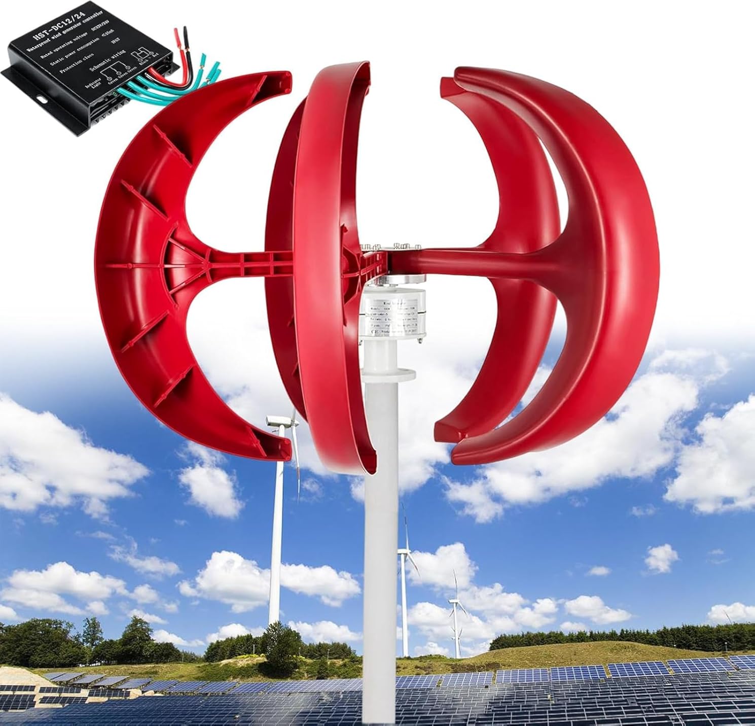 CAJUCA 3000W Wind Turbine 5 Blade Wind Vertical Generator 3 Phase AC Permanent Magnet Generator Wind Turbine Kit with Controller