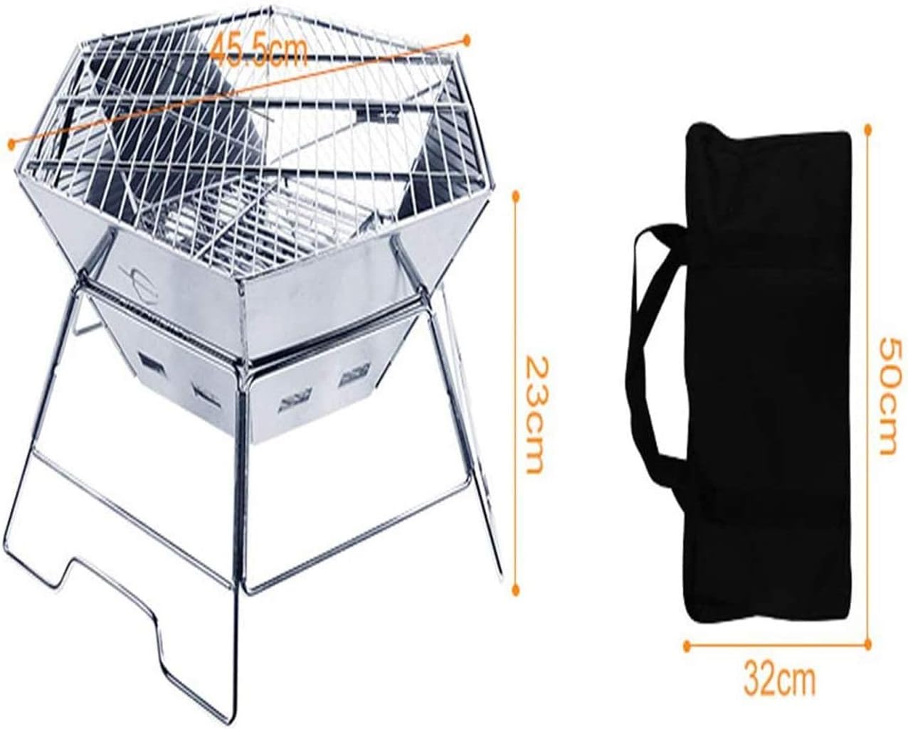 Fire Pits,Camping Stove Stainless Steel Outdoor Grill,Outdoor Garden Terrace Heater Camping Bowl Barbecue Brazier,Length 45.5cm,Height 23cm,Folding Size 50x32cm,(with Carry Bag)