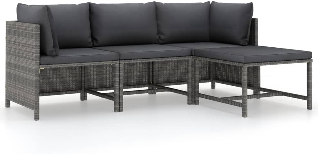4 Piece Patio Lounge Set with Cushions Poly Rattan Gray,Cozy Patio Lounge Set: Relax in Style with Durable Comfort Patio Furniture Sets, Conversation Sets