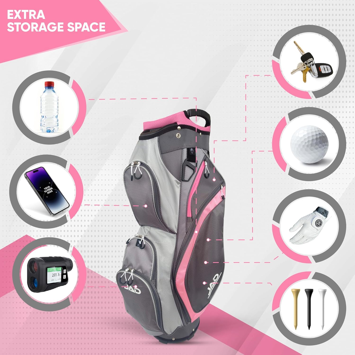 JAD Lightweight Womens Golf Bag, Golf Cart Bag with Dual Handles for Women/Ladies, 14-Way Full-Length Top Dividers, Large Putter Well, Ultra Lightweight, Large Pockets for Accessories