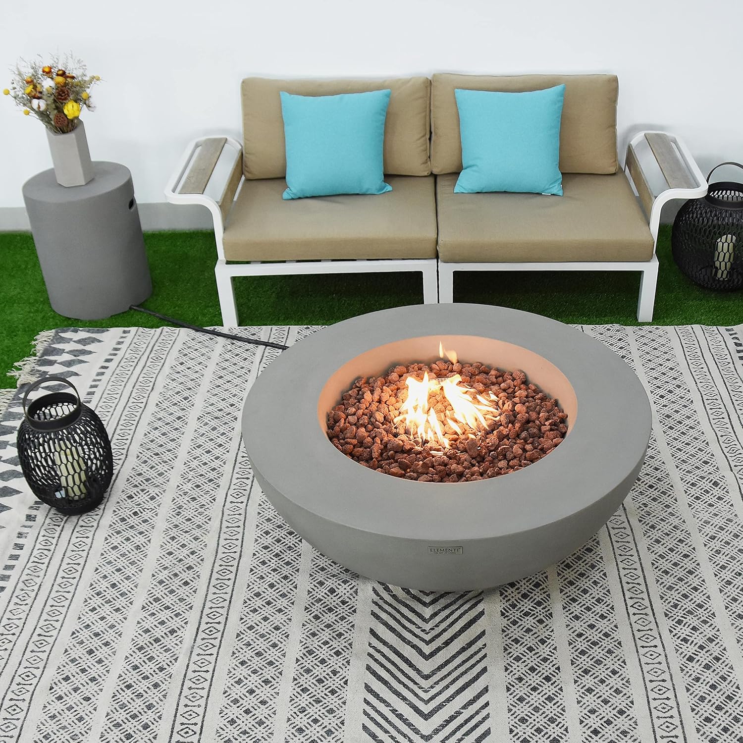 Elementi Outdoor Fire Table Propane Fire Pit Garden Fireplaces 45,000BTU Firepit Patio Round Fire Bowl with 13.2lbs Lava Rocks,ELEMENTI Lunar Bowl Series, Garden Coffee Table,Grey