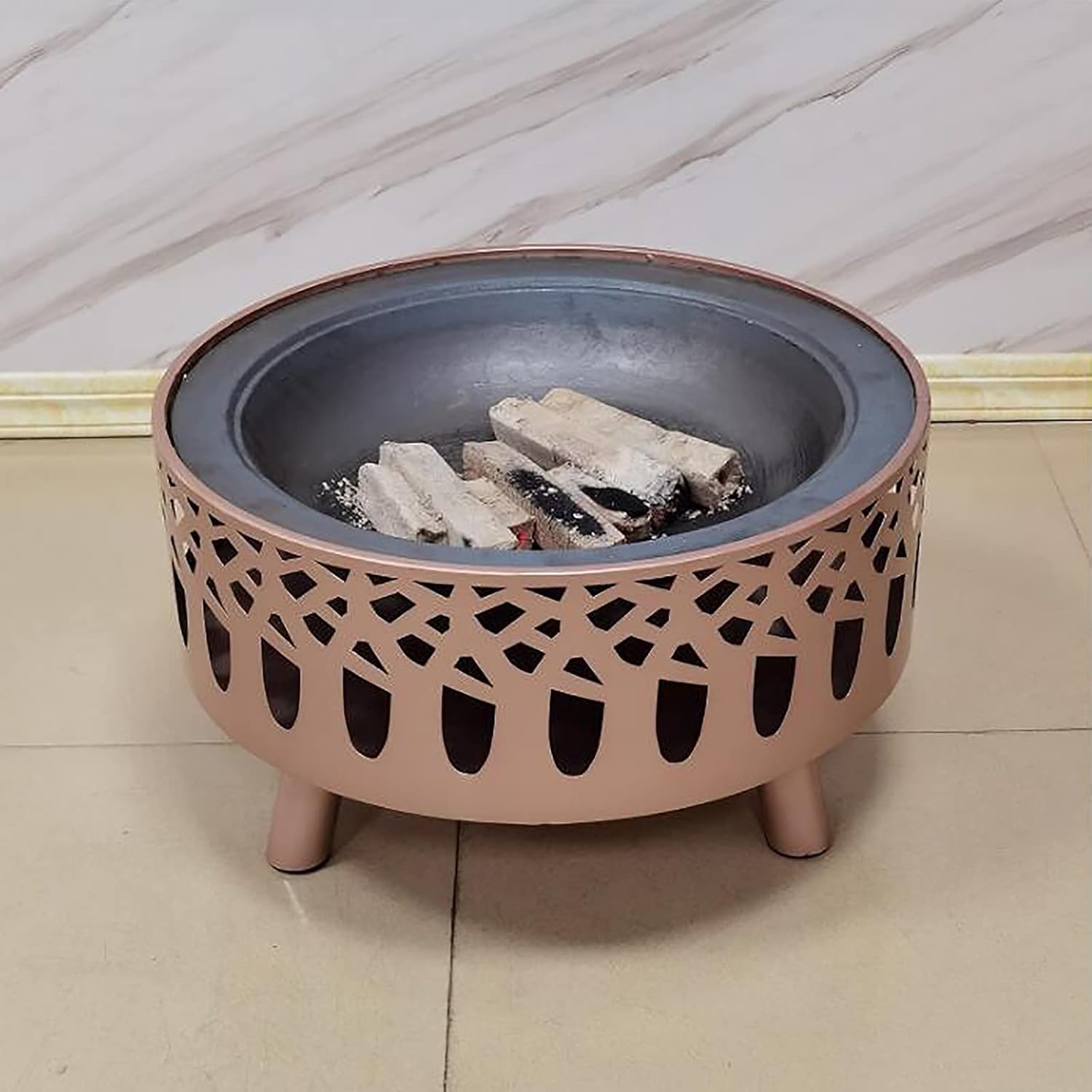 Metal Fire Bowl Patio Heaters Fire Pit with BBQ Grill Shelf and Spark Protection Mesh Patio Garden Heater Outdoor BBQ Camping