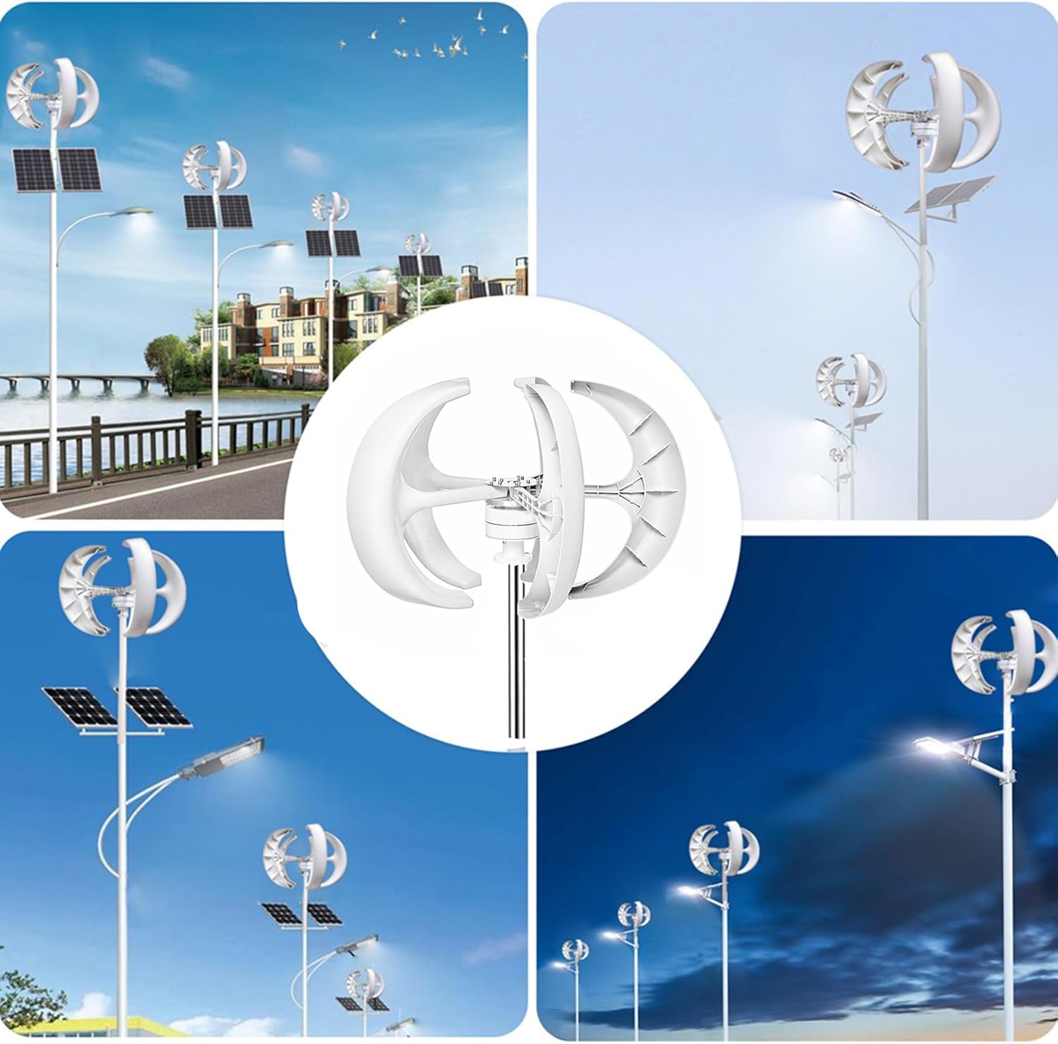 5 Blades Wind Turbine Kit 12000W Vertical Axis Wind Turbine Generator 2M/S Wind Speed Starting Wind Power Generator for Home Camping(White)