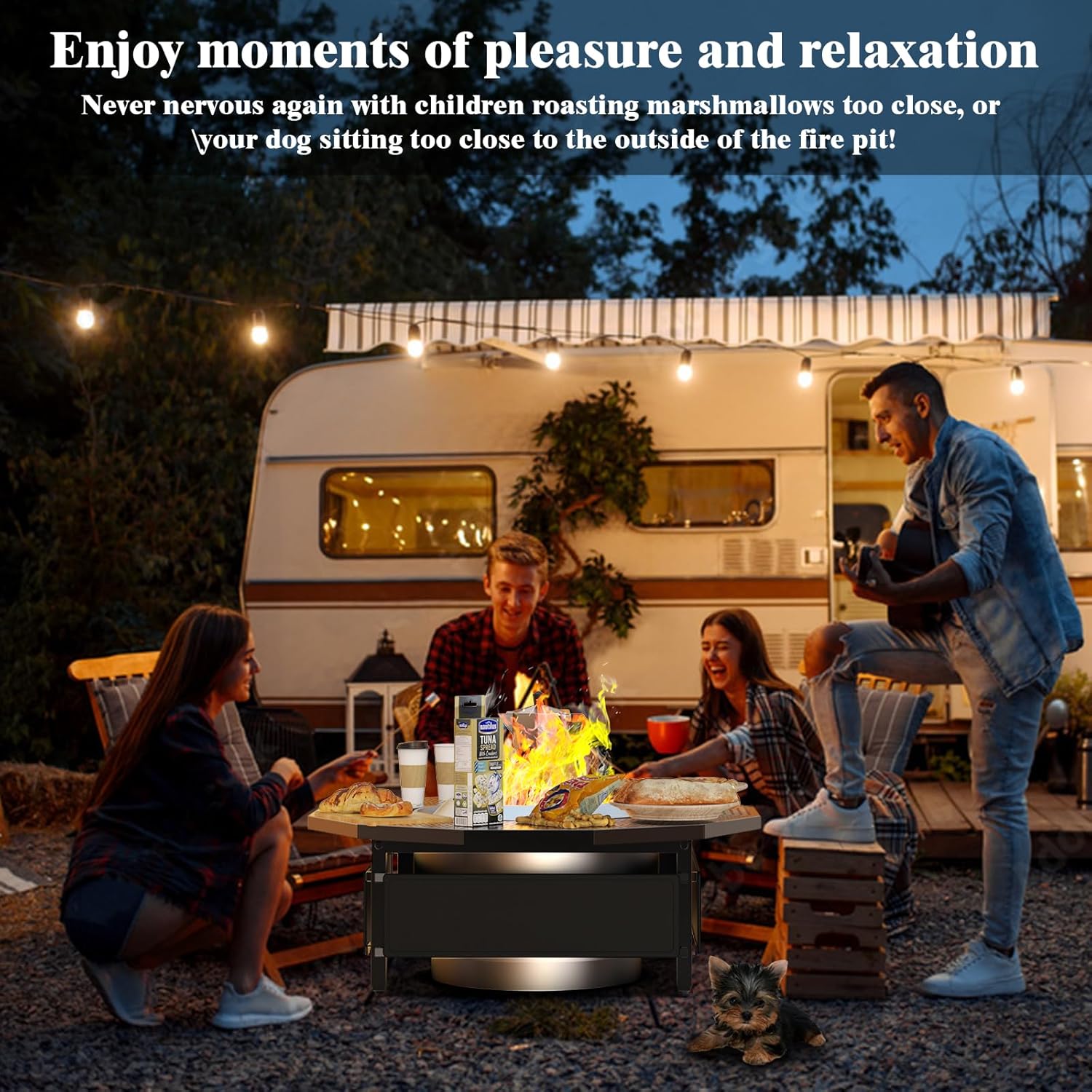 Fire Pit Surround Tabletop for Solo Stove Yukon 2.0 27 Inch, Fire Pit Surround Table Top, Accessories for Solo Stove, Adjustable with UV-Resistant Outdoor Fabric, Metal Black