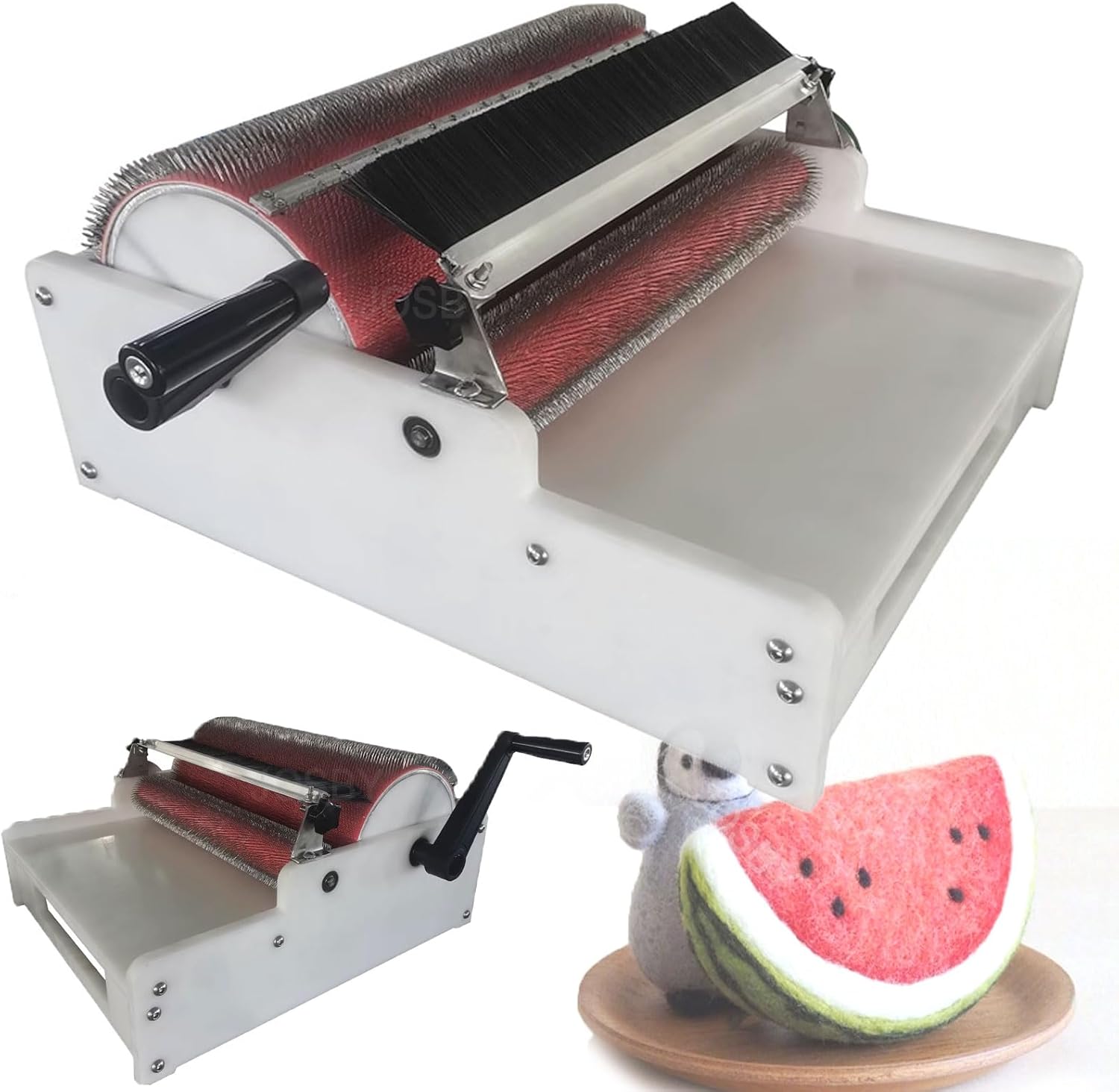 Manual Wool Drum Carder, Wool Fiber Carding Machine, DIY Wool Felt Machine, Wool Blending Board Carding Brush Set (16 inches)