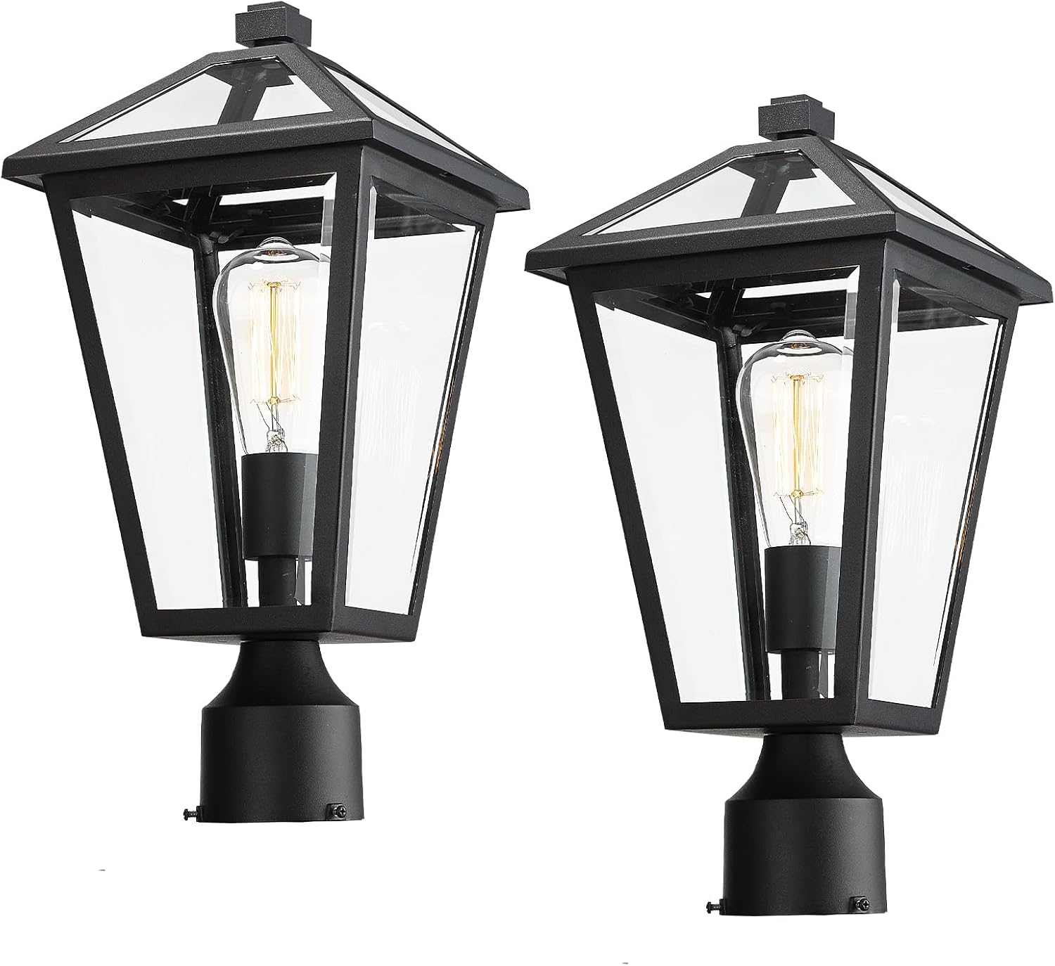 Outdoor Post Lights Fixtures, Lamp Post Light Fixture Black Finish, Waterproof and Anti-Rust Aluminum Pillar Outside Lighting for Walkway, Driveway, Patio, Porch, 7H1P-M-2PK BK