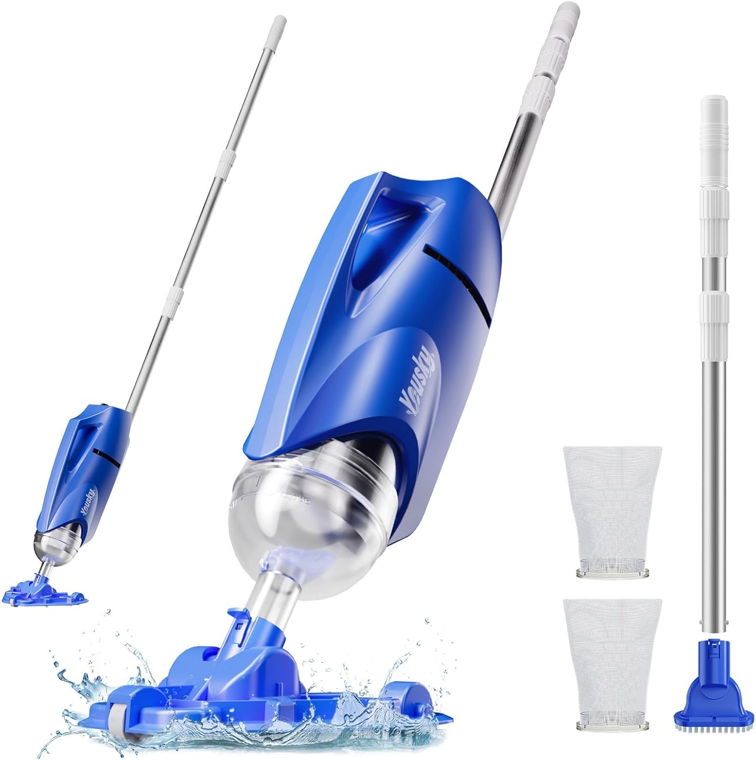2025 Upgraded Handheld Pool Vacuum Cleaner for Above Ground & Inground Pools - Cordless Pool Cleaner w/18.5GPM Suction, Telescoping Pole(20-69in), 2 Brush Heads - Ideal for Spas & Hot Tubs