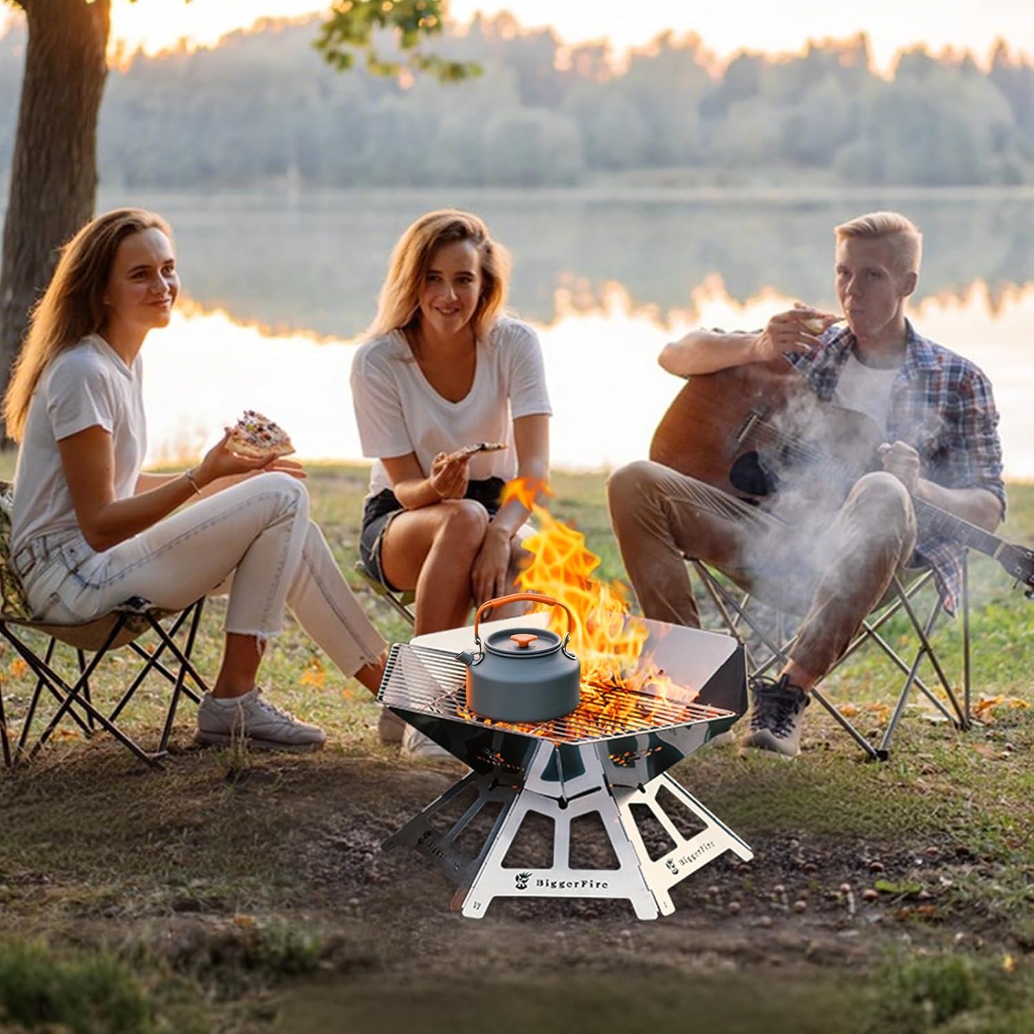 Foldable Portable Fire Pit,Stainless Steel Fire Pits with Charcoal Grill Net and Storage Bag,Camping Fire Pit Grill for Patio Outdoor Barbecue Campfire Bonfire (Medium)