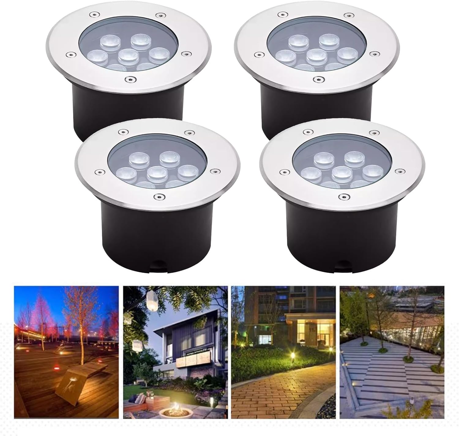 LED Landscape Ground Lights Round Underground Light AC85-265V Garden Buried Lights IP66 Waterproof for Outdoor Path Driveway Deck Patio Decorative Spotlight, Pack of 4 (Color : Red, Size :